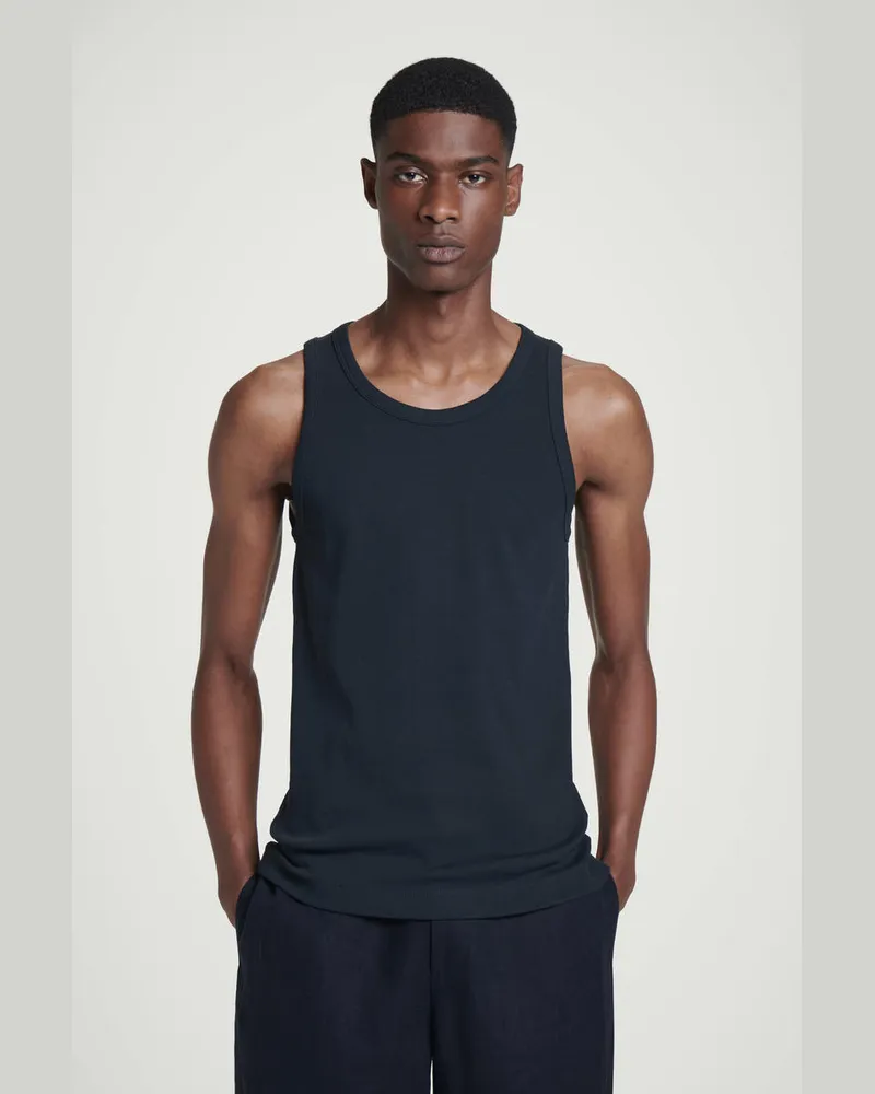 COS Schmales Geripptes Tanktop Aus Baumwolle Blau