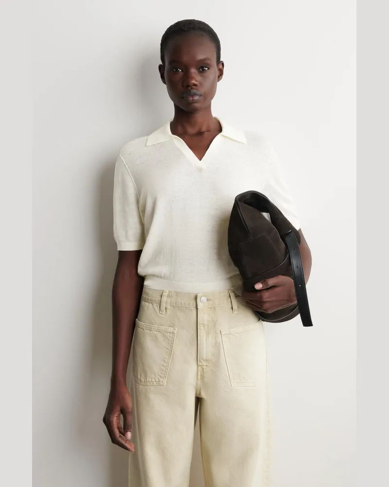 COS Gestricktes Poloshirt Aus Leinen-Merinowoll-Mix Weiß