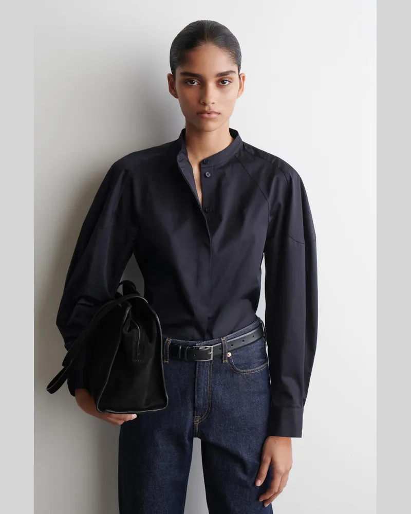 COS Kragenloses Baumwollhemd Blau