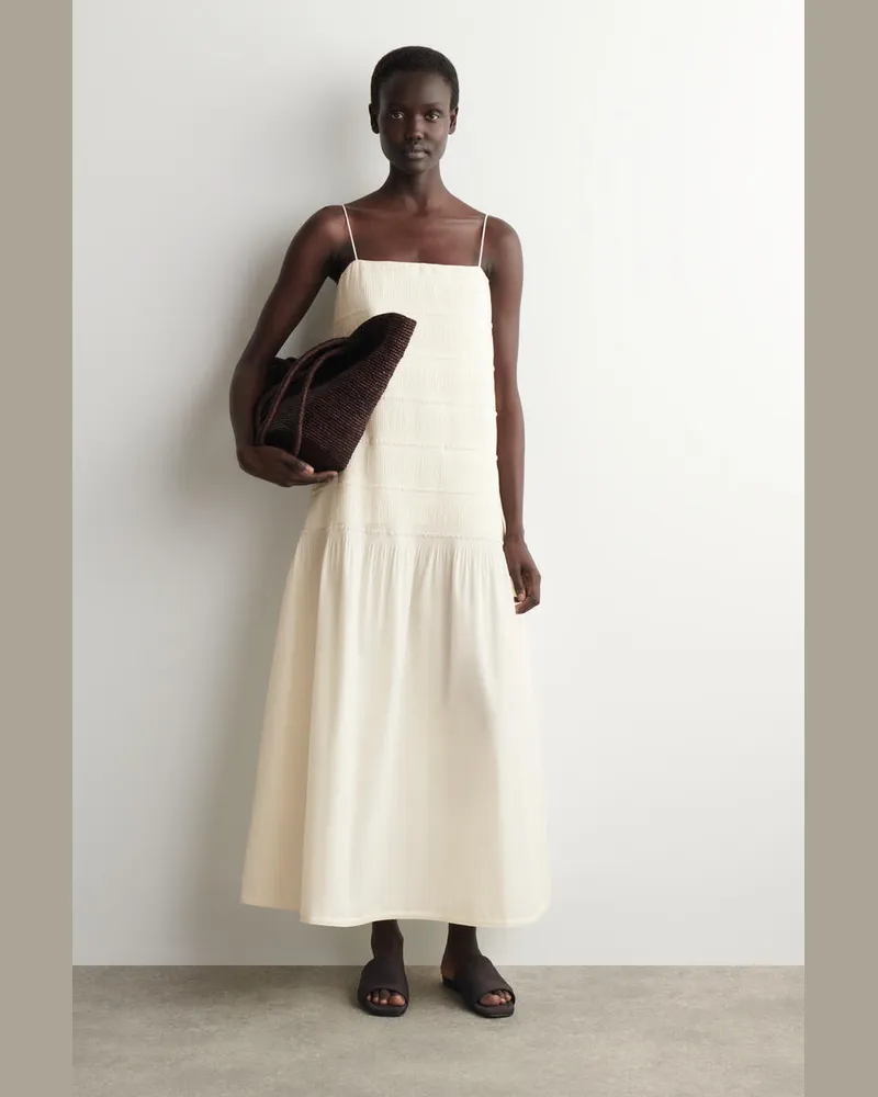 COS Midikleid Aus Popeline Mit Raffungen Weiß
