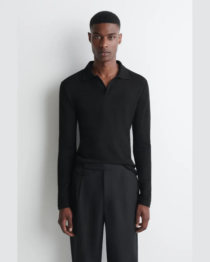 COS Poloshirt Aus Wolljersey Mit Offenem Kragen Schwarz