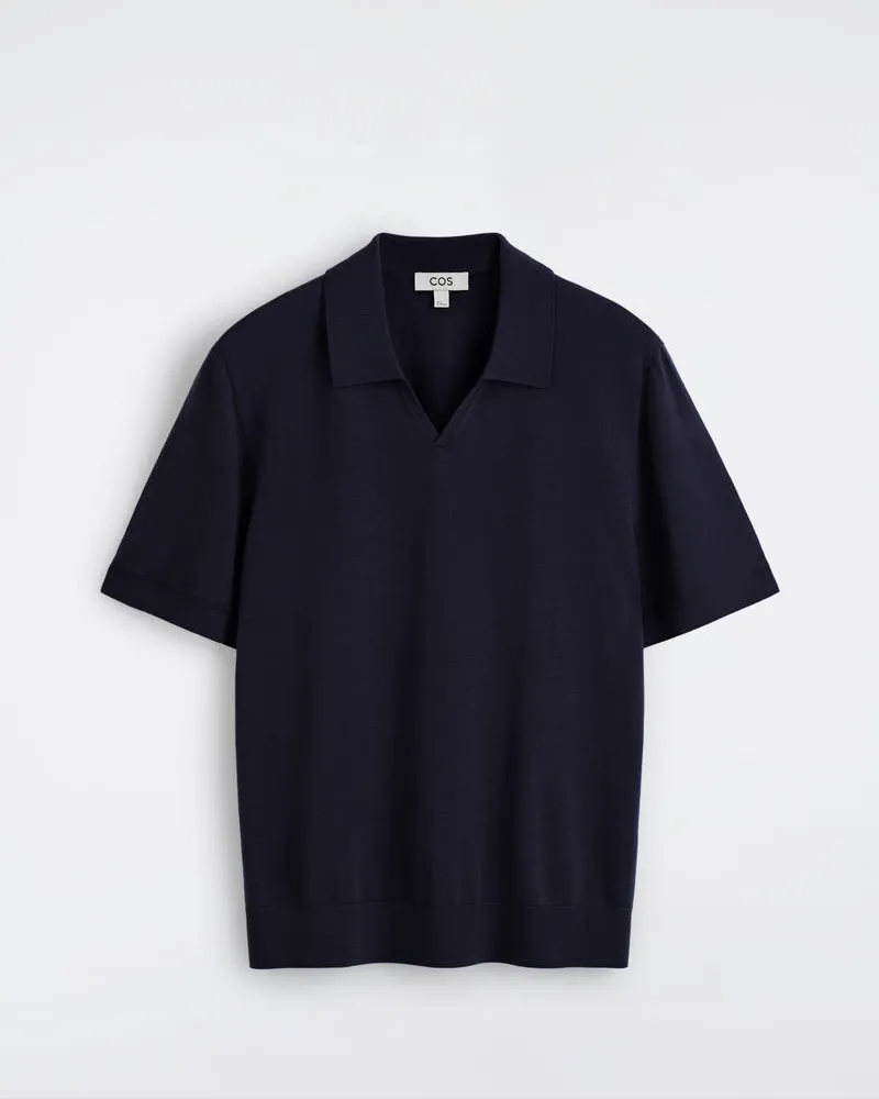 COS Poloshirt Aus Merinowolle Mit Offenem Kragen Blau