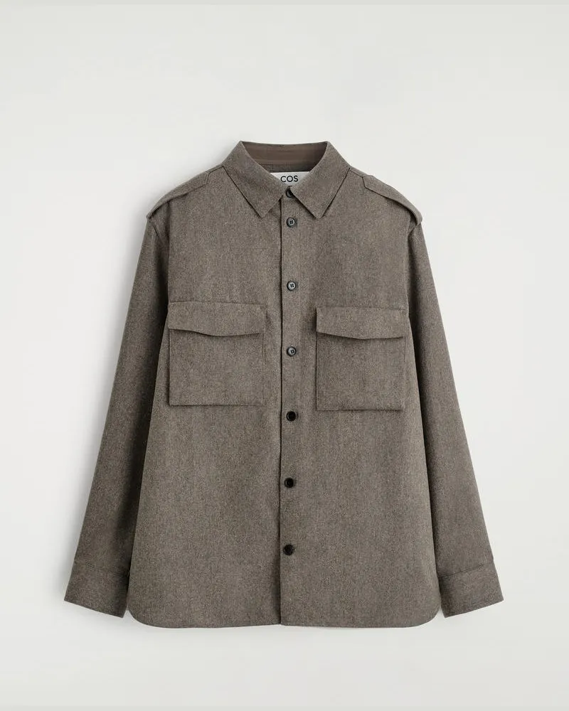 COS Wollhemd Mit Schulterklappen Beige
