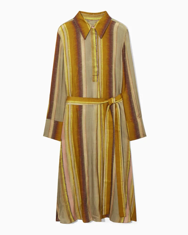 COS Bedrucktes Hemdkleid In Midilänge Beige