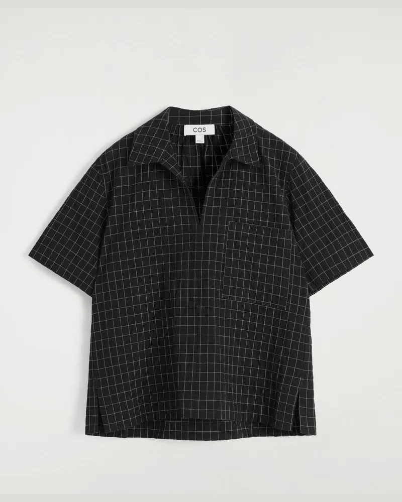 COS Kariertes Baumwollhemd Mit Offenem Kragen Schwarz