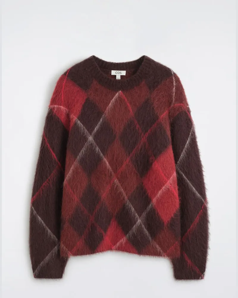 COS Argyle Wool-Mohair Crew-Neck Jumper Rot