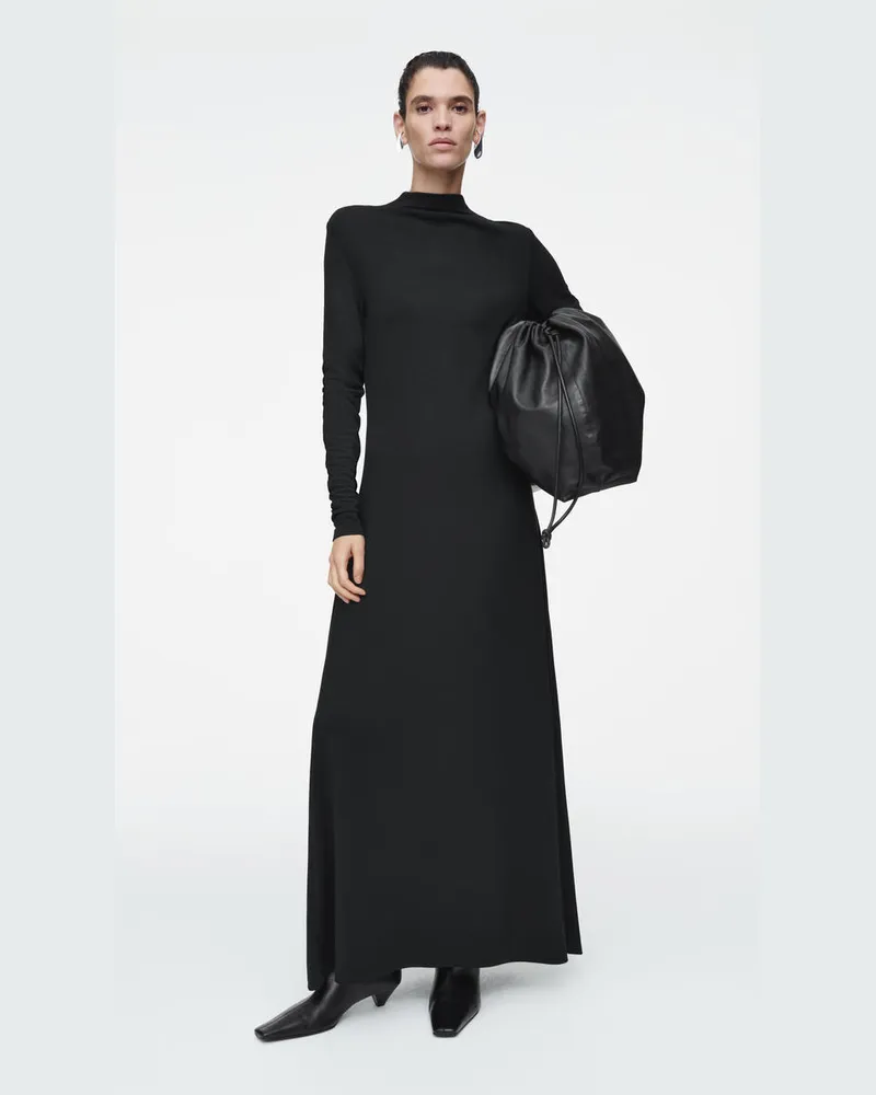 COS Langärmliges Maxikleid Mit Wasserfallausschnitt Schwarz