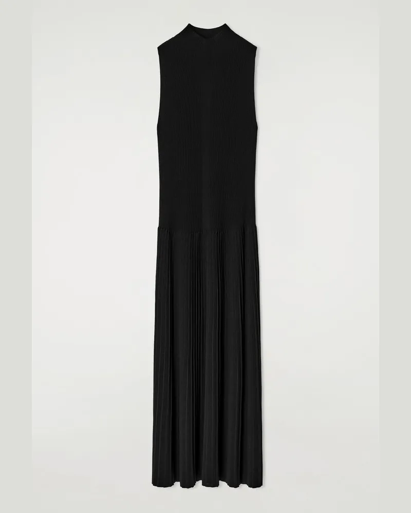 COS Plissiertes Maxikleid Mit Hohem Kragen Schwarz