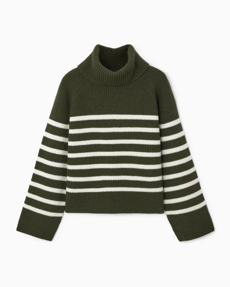 COS Rollkragenpullover Aus Wolle Mit Streifen Grün
