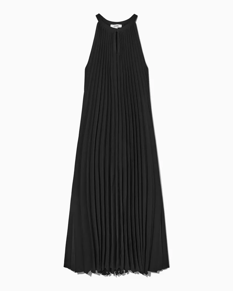 COS Plissiertes Midikleid Mit Neckholder Schwarz