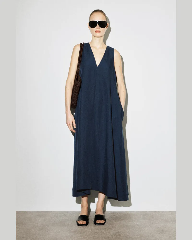 COS Maxikleid Aus Leinen-Mix In A-Linie Blau
