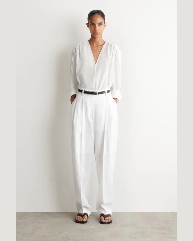 COS Tailored Linen Balloon-Leg Trousers Weiß