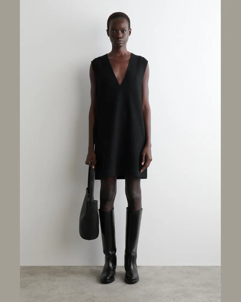 COS Minikleid Aus Kochwolle Mit V-Ausschnitt Schwarz