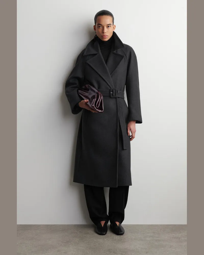 COS Eleganter Mantel Aus Woll-Twill Mit Gürtel Grau