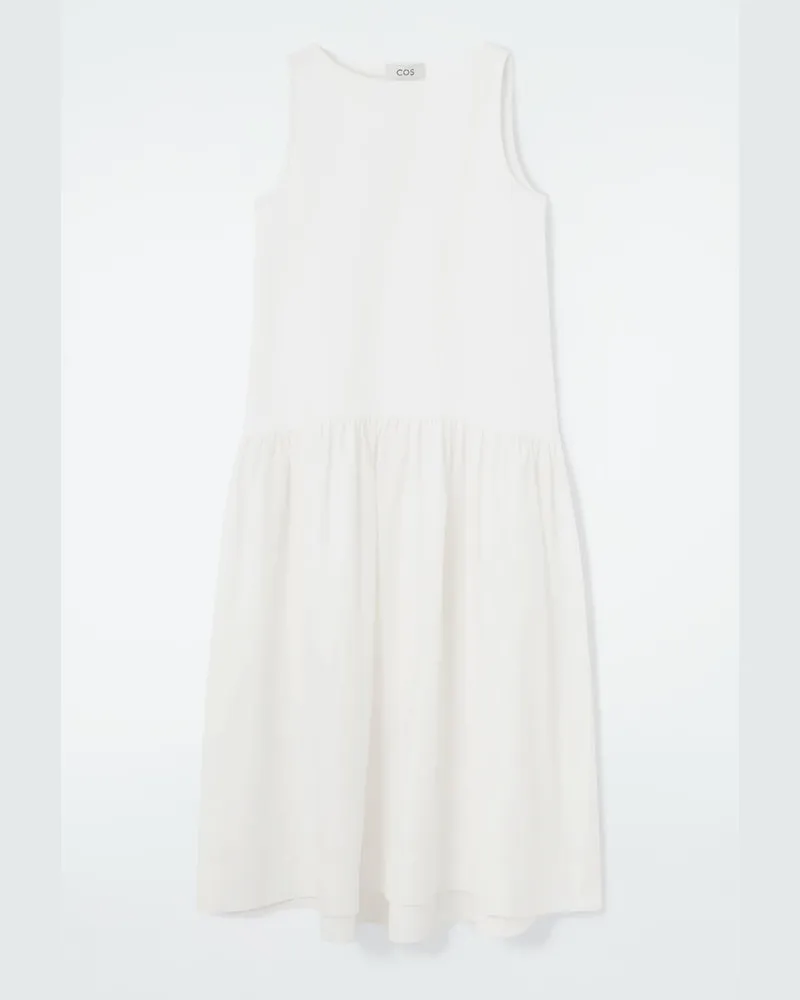 COS Voluminöses Ärmelloses Midikleid Weiß