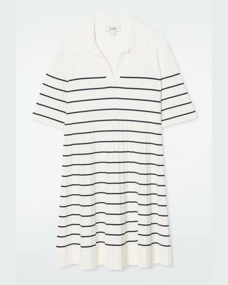 COS Gestreiftes Polo-Strickkleid In Minilänge Weiß