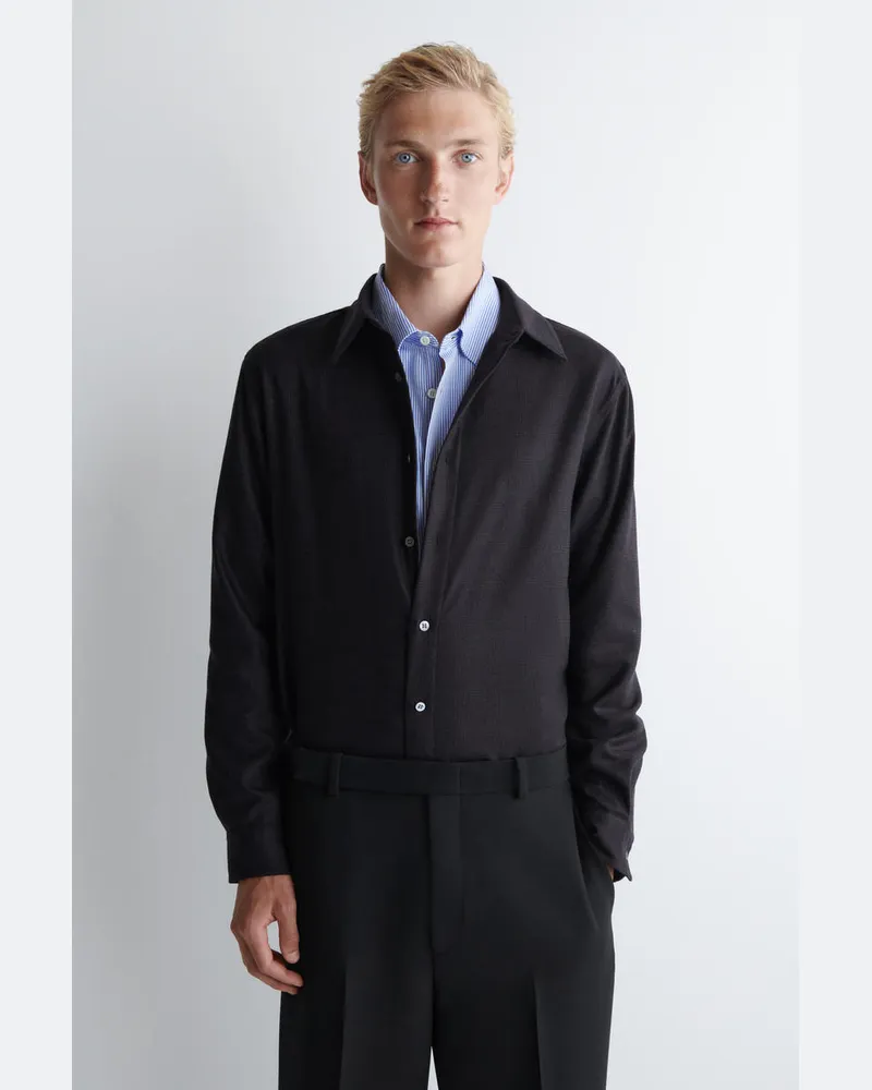 COS Lockeres Hemd Aus Wollflanell Blau