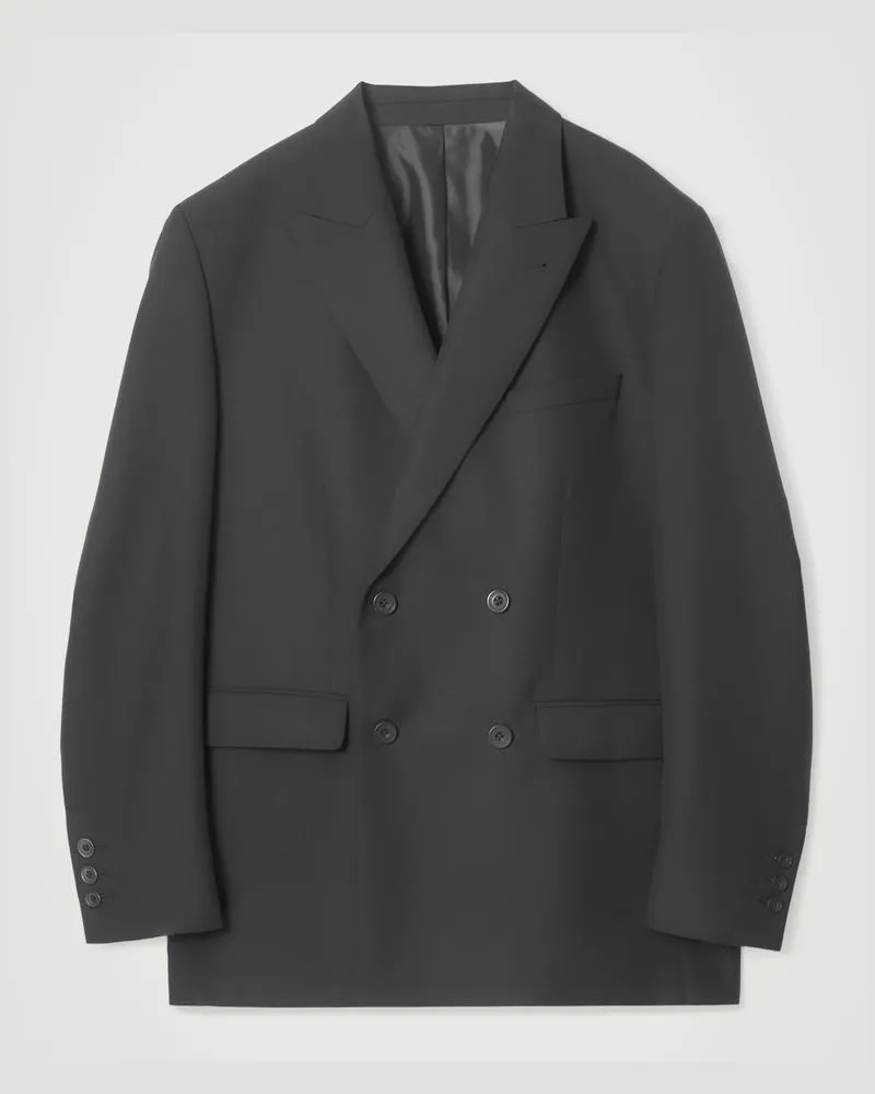 COS Lockerer Doppelreihiger Wollblazer Schwarz