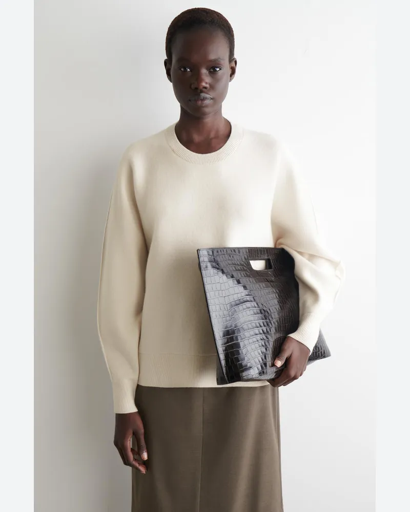 COS Abgerundeter Pullover Aus Doubleface-Wolle Weiß