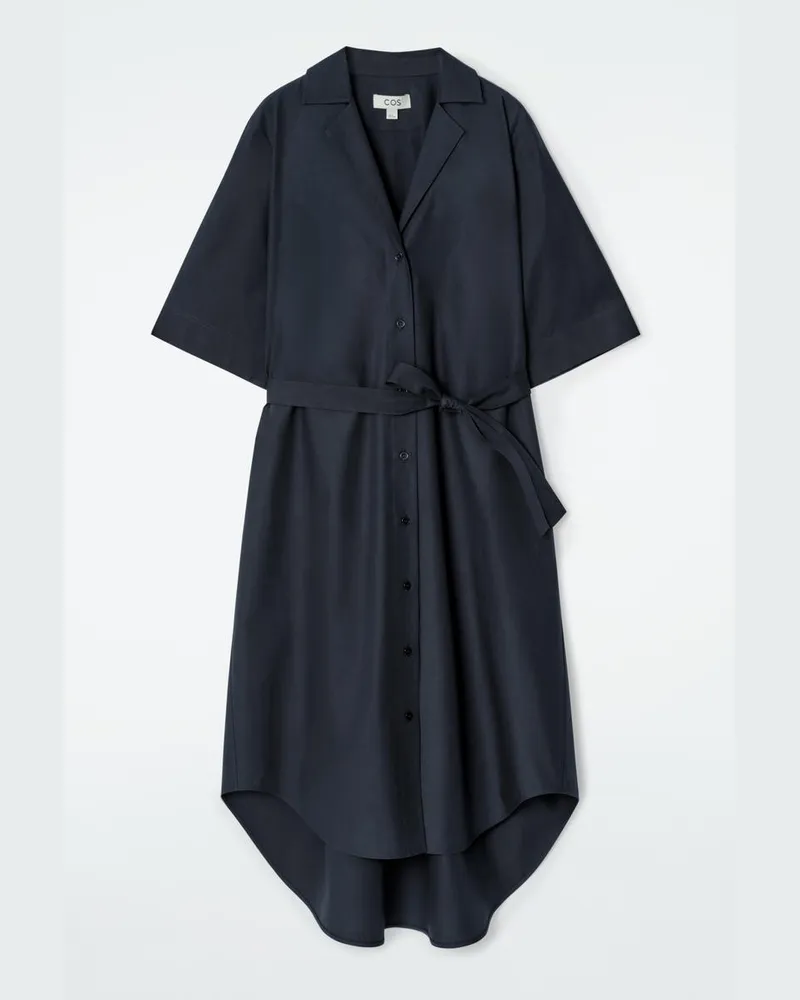 COS Midi-Hemdkleid Mit Kurzen Ärmeln Und Gürtel Blau