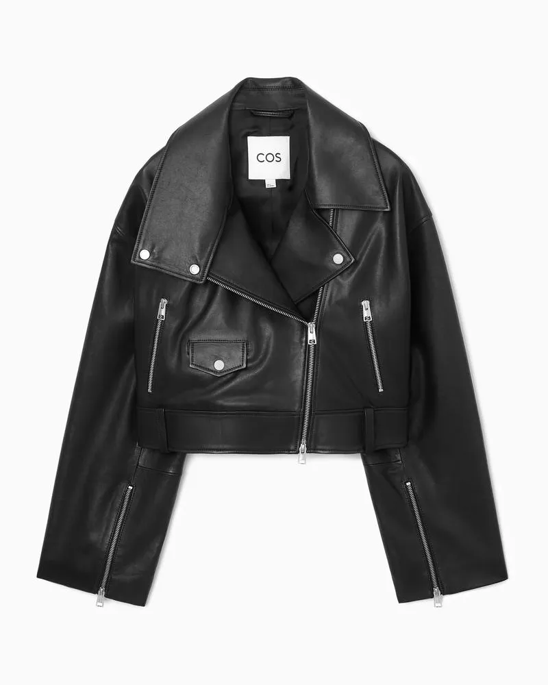 COS Verkürzte Oversized-Bikerjacke Aus Leder Schwarz