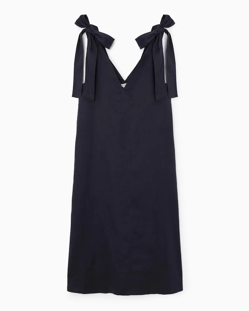 COS Midikleid Aus Leinen Mit Schleifendetail Blau