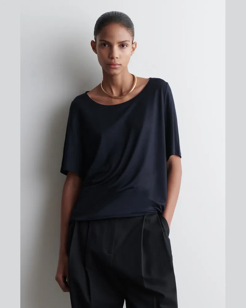 COS Lockeres T-Shirt Mit Tiefem Ausschnitt Blau