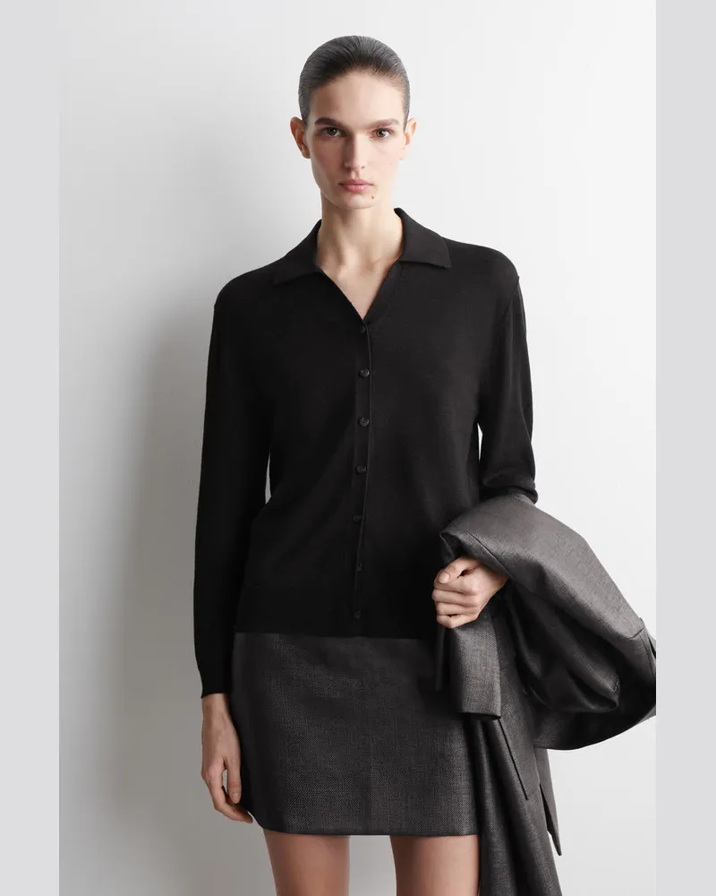 COS Strickhemd Aus Leinen-Merinowoll-Mix Schwarz