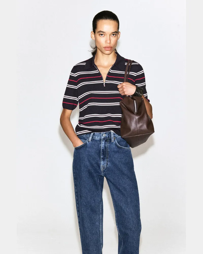 COS Poloshirt Aus Merinowolle Mit Reissverschluss Blau