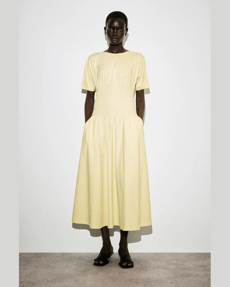 COS Tailliertes Midikleid Aus Baumwolle Gelb