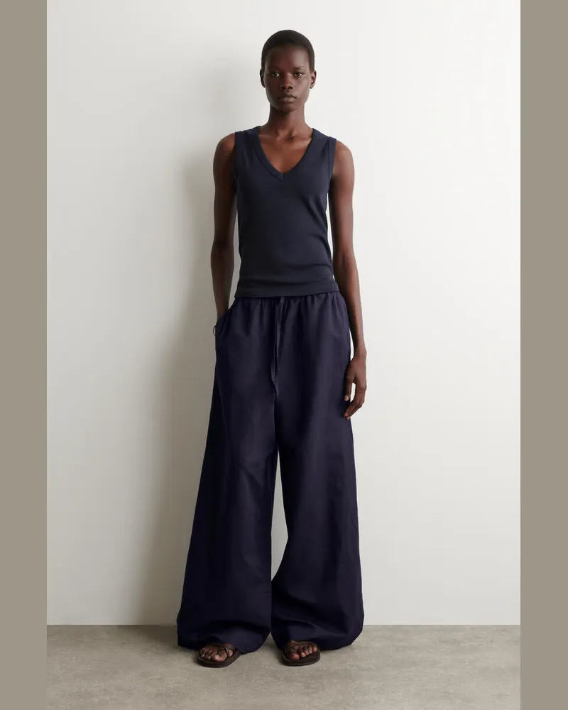 COS Hose Aus Leinen Mit Weitem Bein Und Kordelzugbund Blau