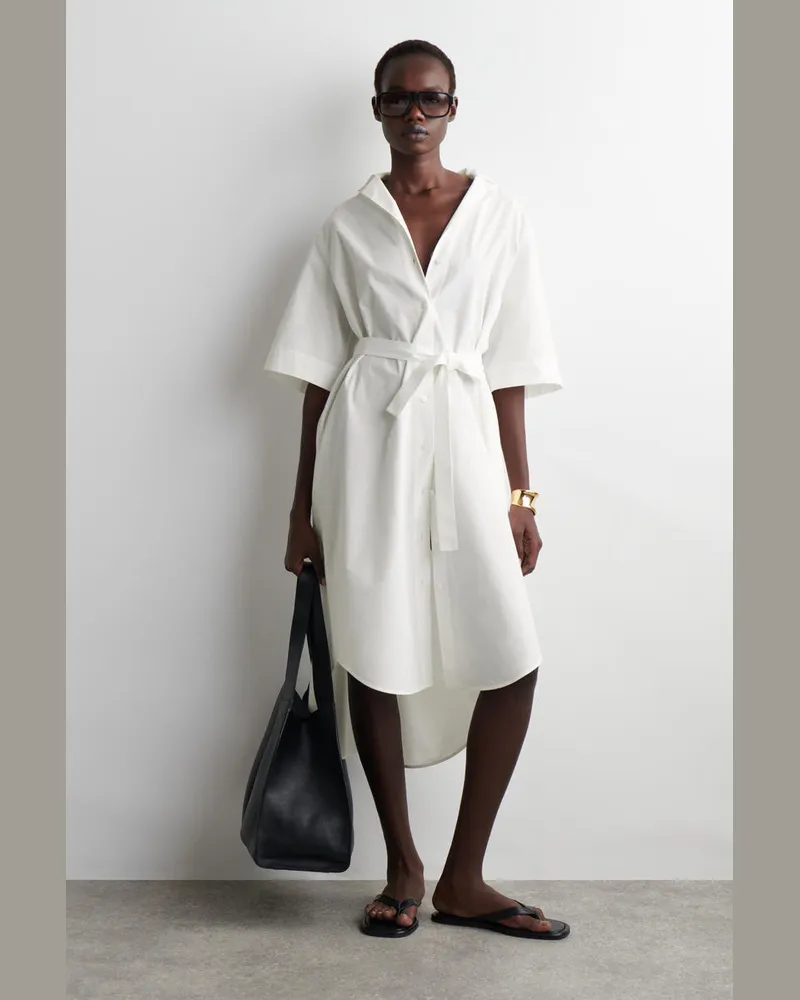 COS Midi-Hemdkleid Mit Kurzen Ärmeln Und Gürtel Weiß