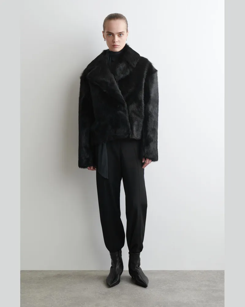 COS Jacke Aus Ponyhaarleder Mit Kragen Schwarz