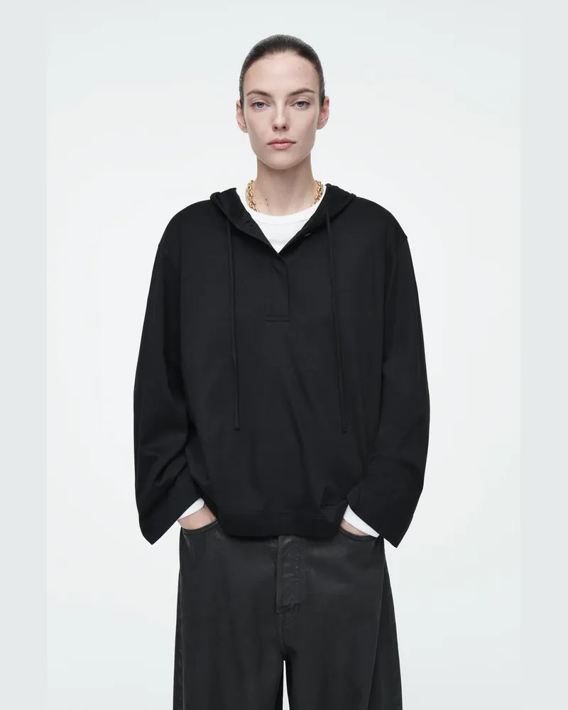 COS Kapuzenpullover Aus Leichtem Jersey Mit Knöpfen Schwarz