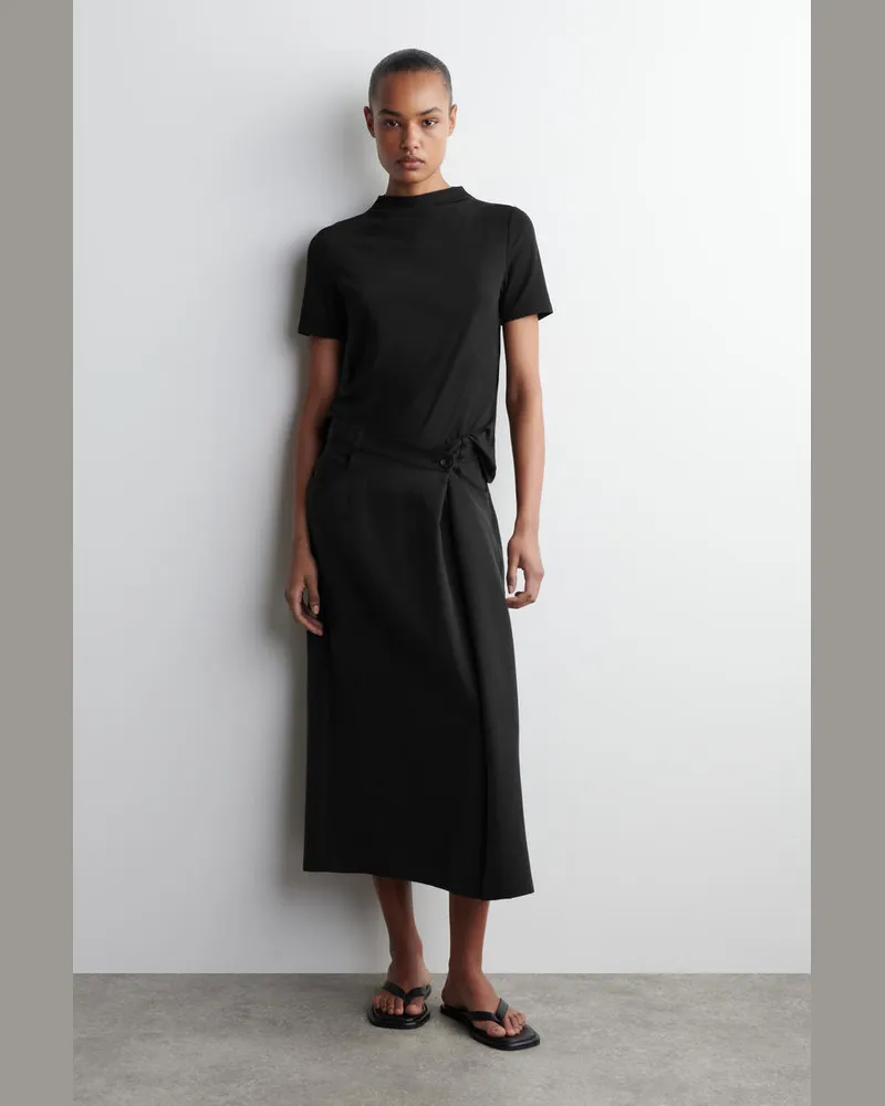 COS Asymmetrischer, Fliessender Midirock Schwarz