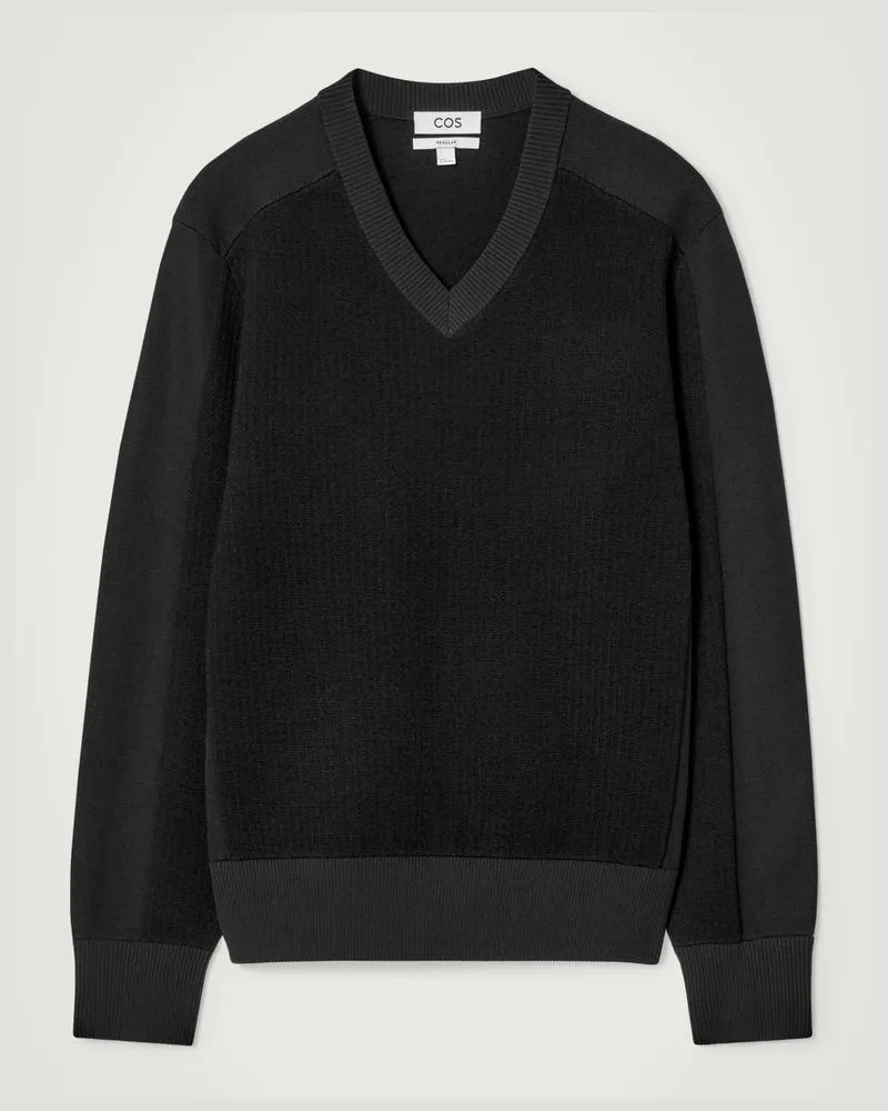 COS Wollpullover Mit V-Ausschnitt Und Einsätzen Schwarz