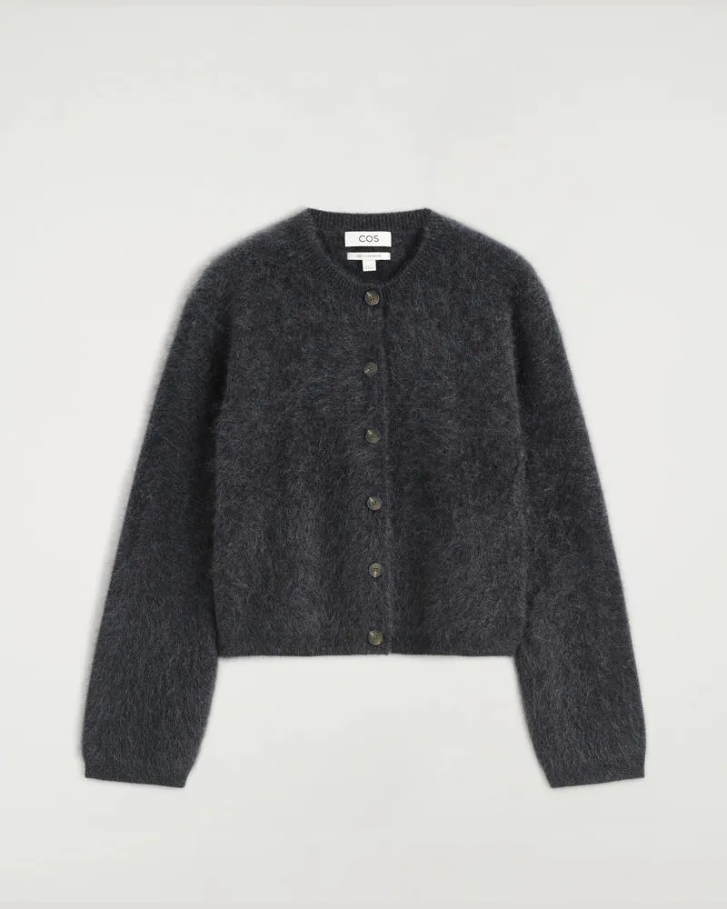 COS Brushed-Cashmere Crew-Neck Cardigan Grau