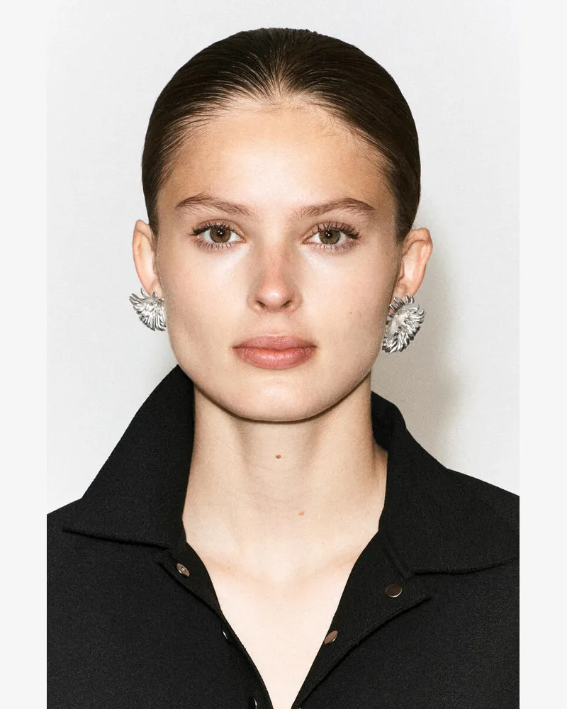 COS Asymmetrische Ohrringe Mit Blumen-Design Silberfarben