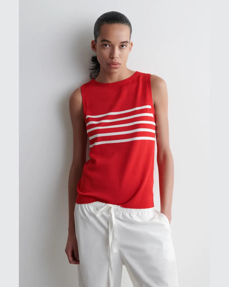 COS Gestreiftes Strick-Tanktop Blau