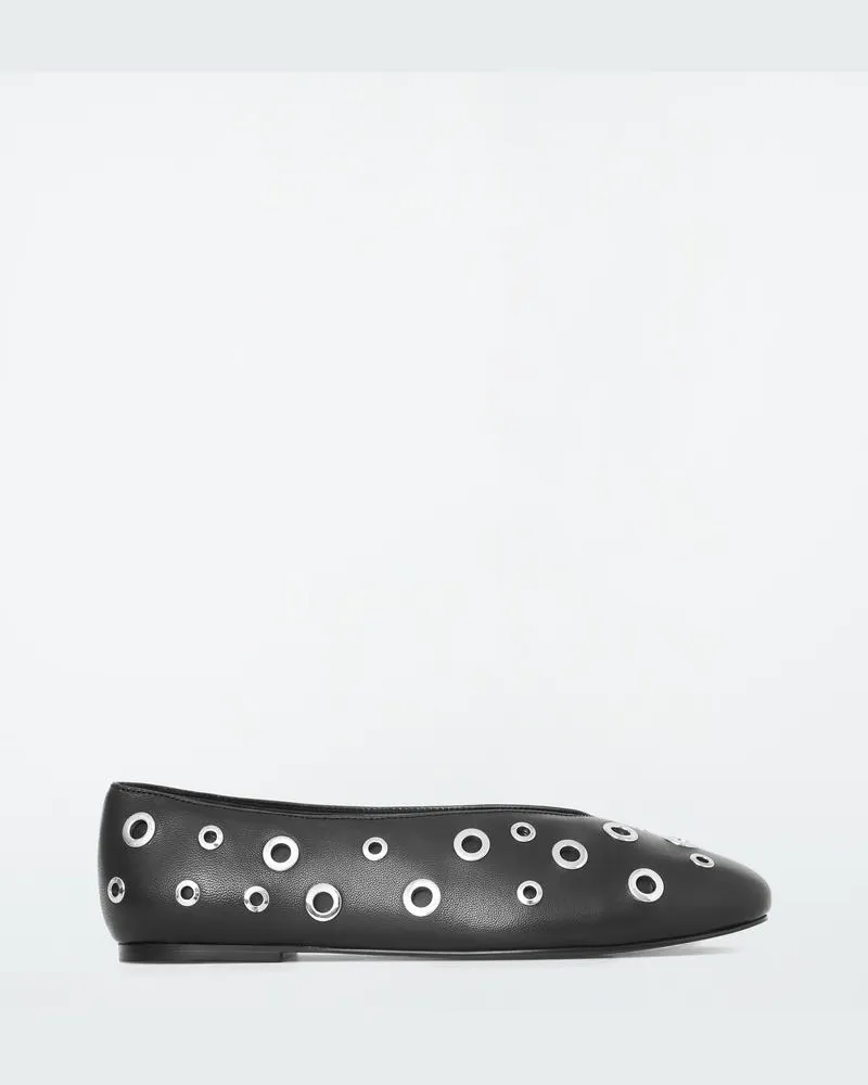 COS Flache Ballerinas Aus Leder Mit Ösen Schwarz