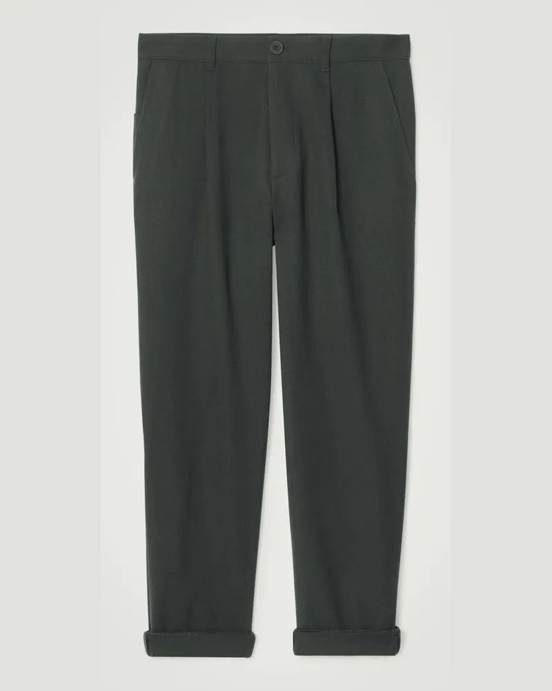 COS Schmal Zulaufende Baumwollhose Mit Falten Grün