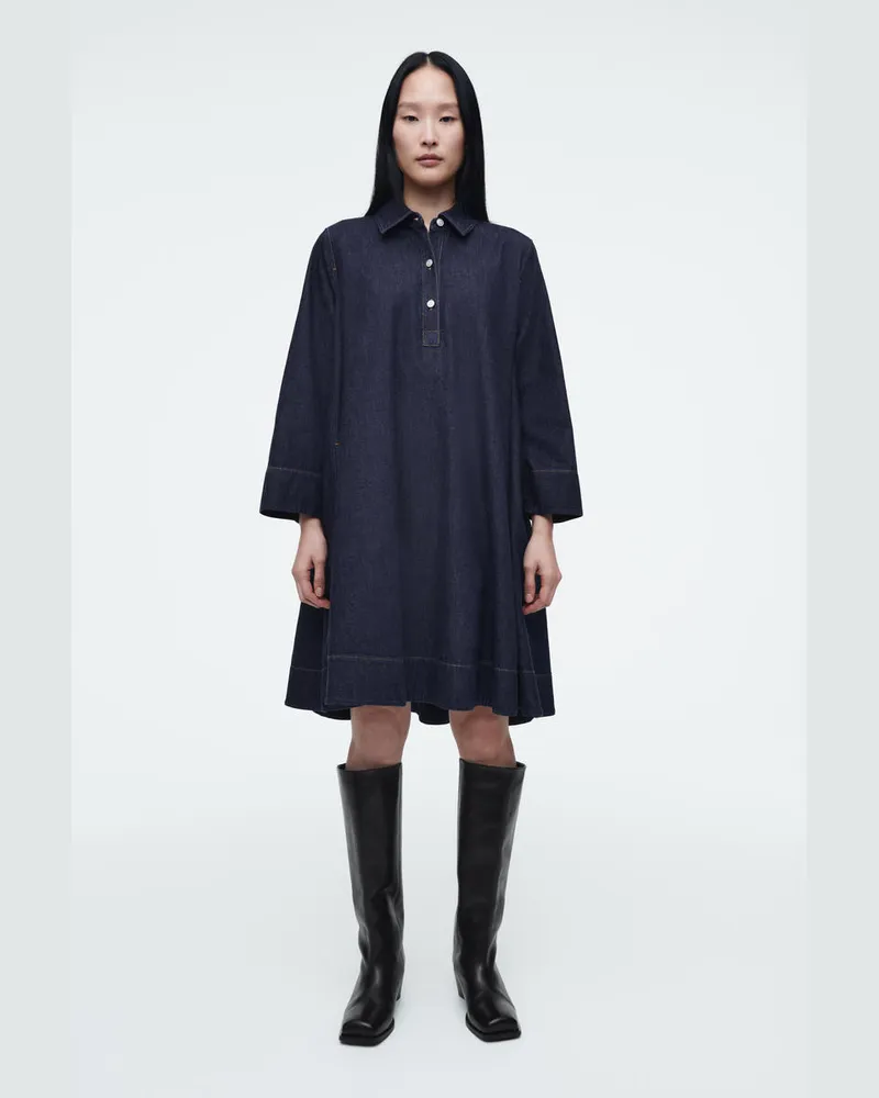COS Kurzes Hemdkleid Aus Denim In A-Linie Blau