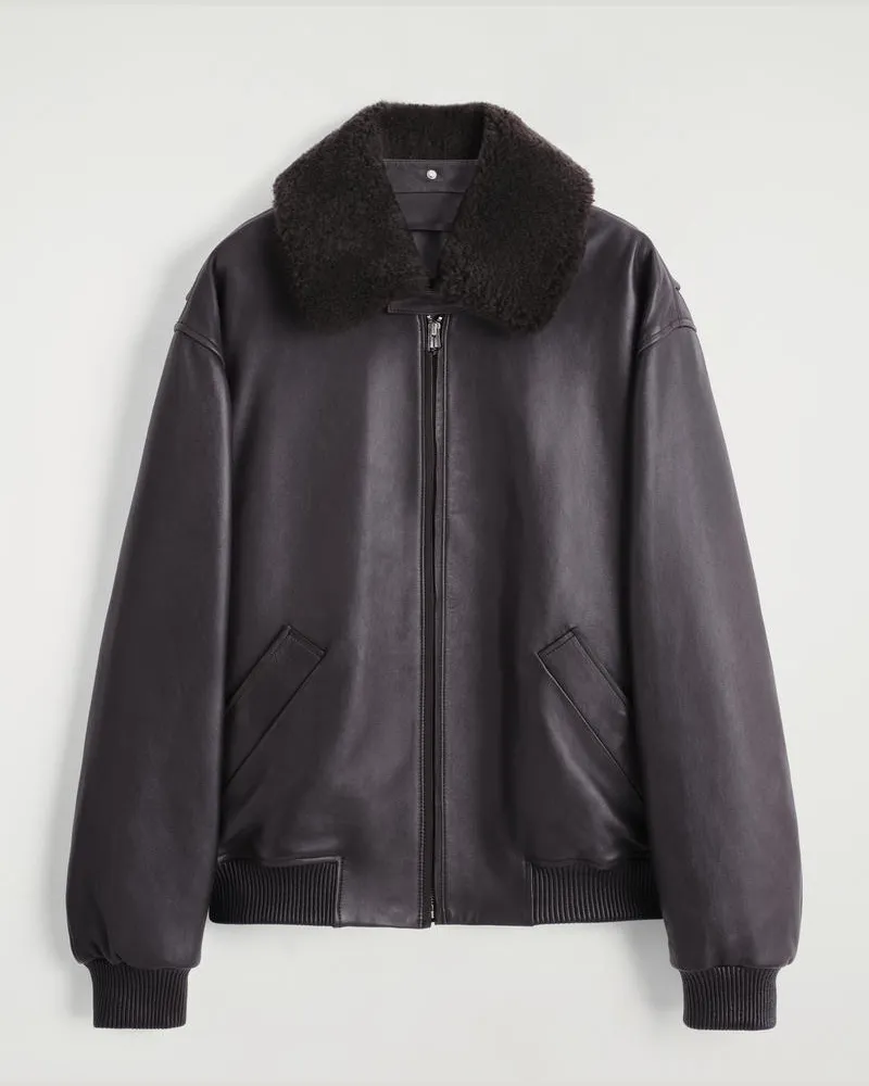 COS Lederjacke Mit Kragen Aus Shearling Braun