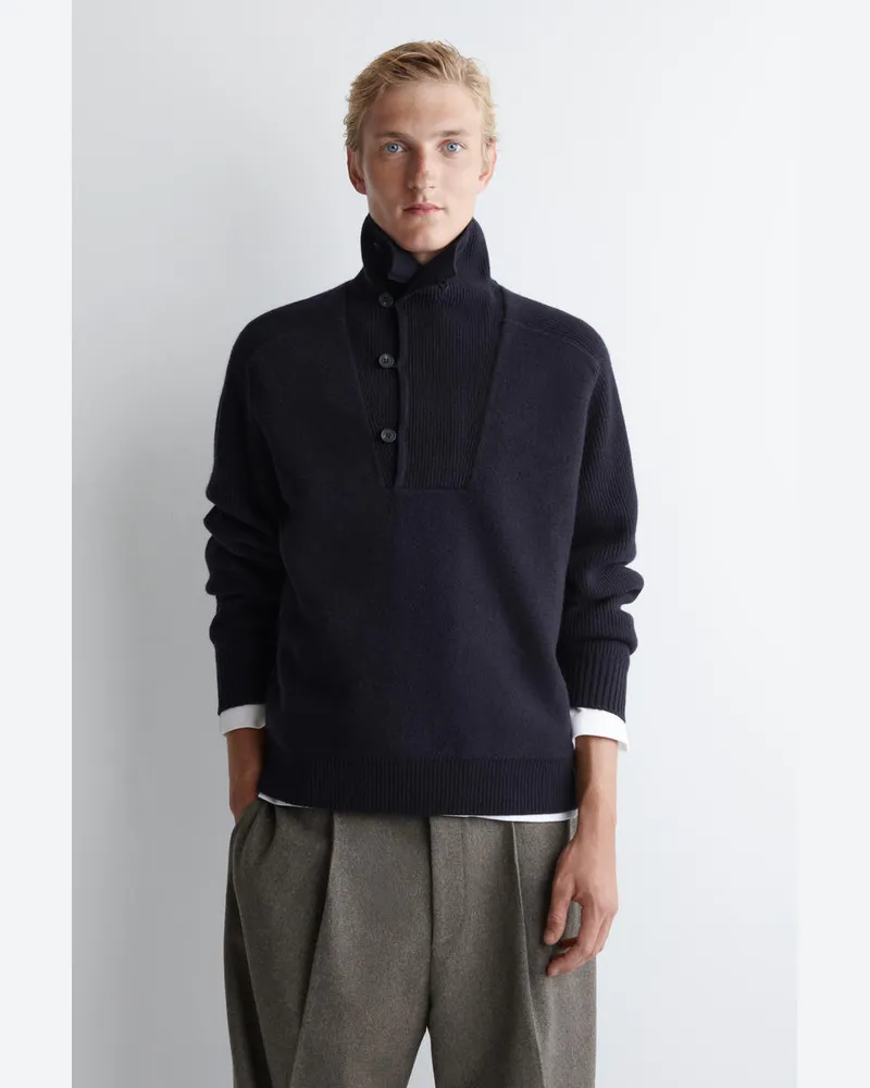 COS Panelled Merino Wool Funnel-Neck Jumper Blau