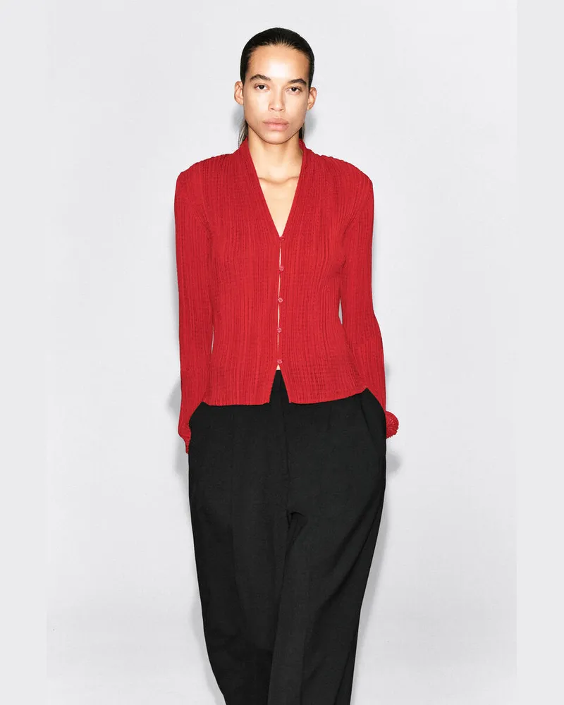 COS Strickjacke Aus Jacquard Mit Falten Rot