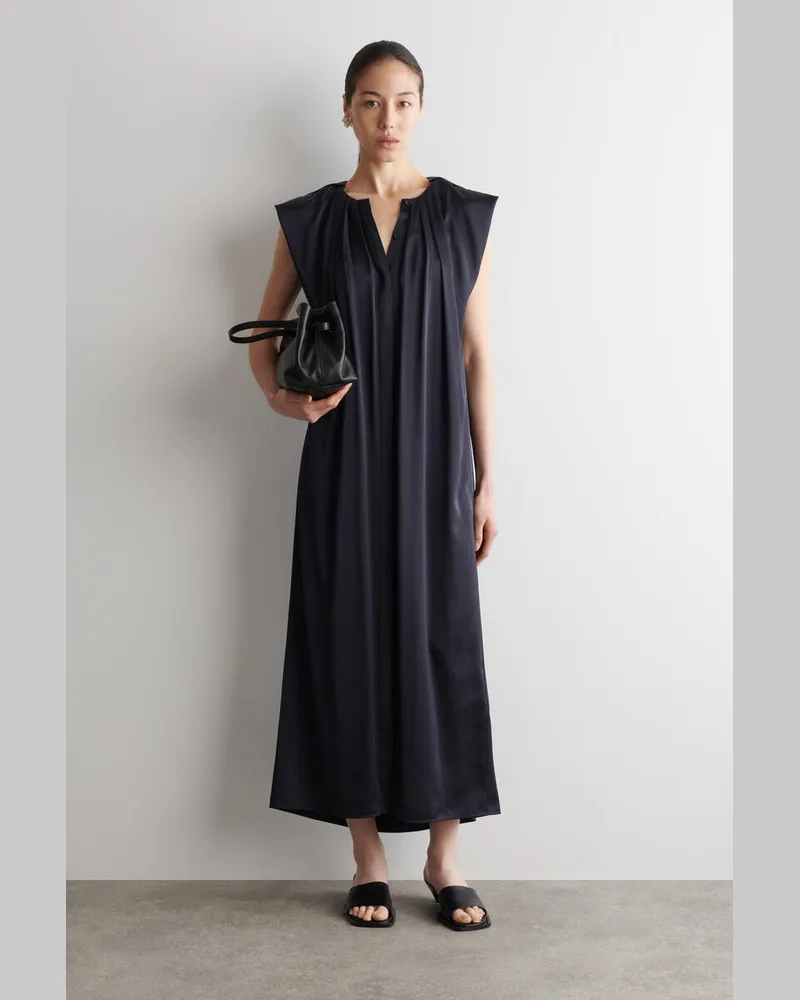 COS Midikleid Aus Satin Mit Gürtel Und Falten Blau