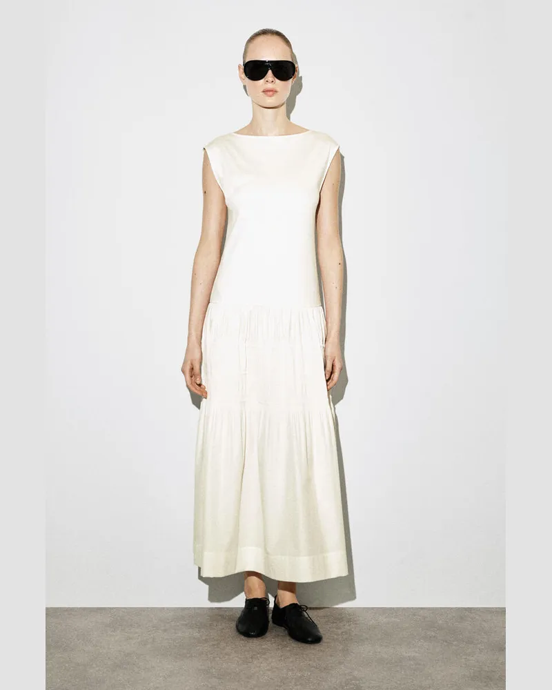 COS Gestuftes Midikleid Mit Raffungen Weiß