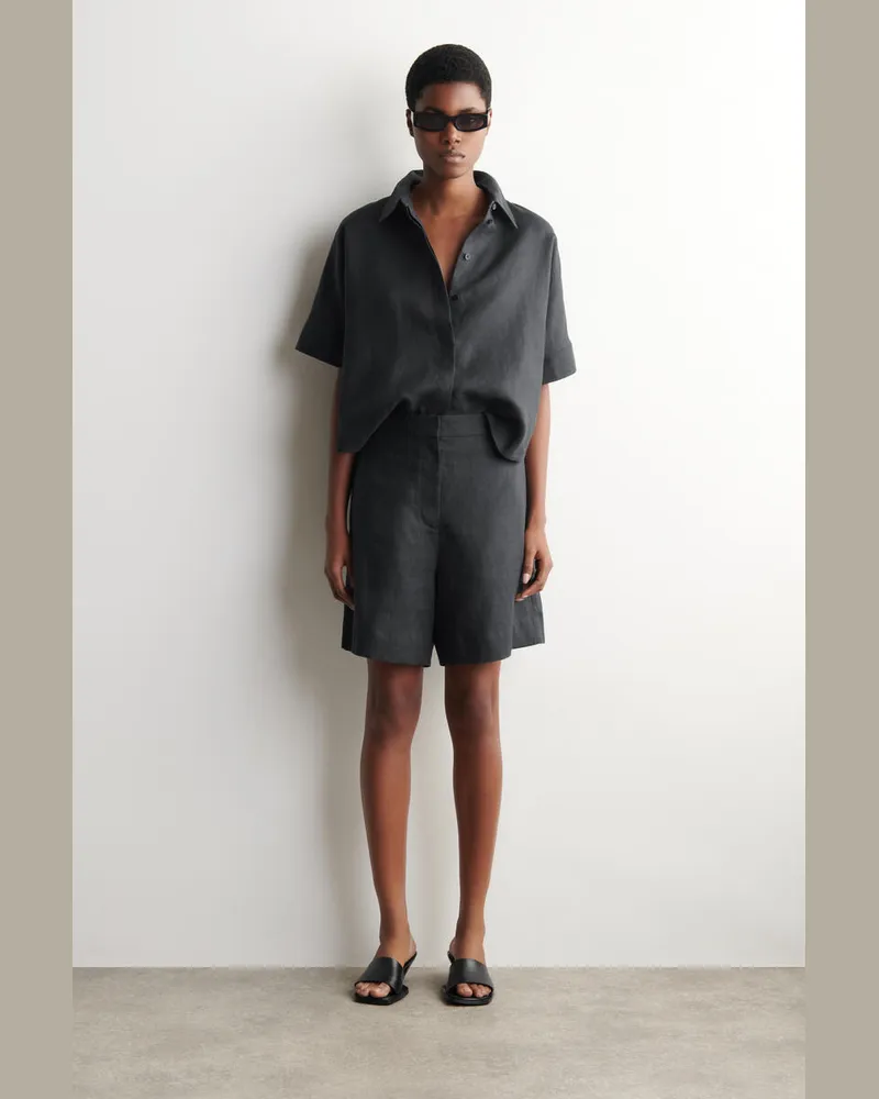 COS Elegante Leinenshorts Mit Elastischem Bund Schwarz