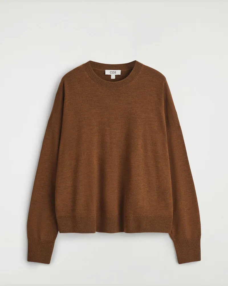 COS Pullover Aus Merinowolle Mit Rundhalsausschnitt Braun