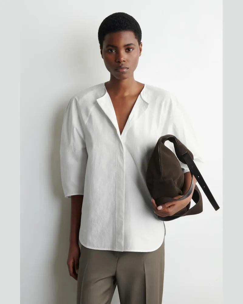 COS Skulpturale Bluse Aus Popeline Aus Pima-Baumwolle Weiß